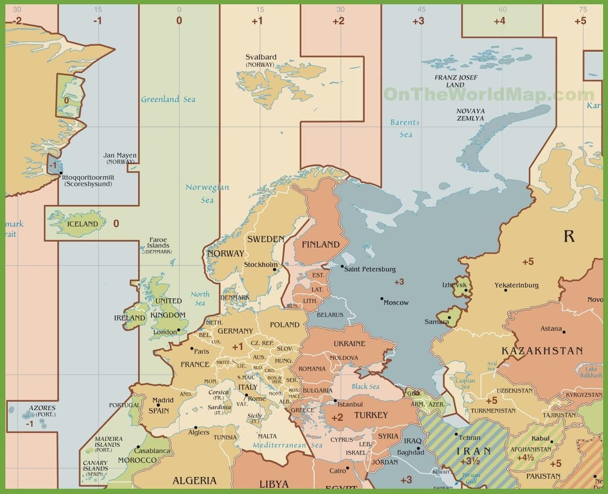 mapa Španělsko časové pásmo