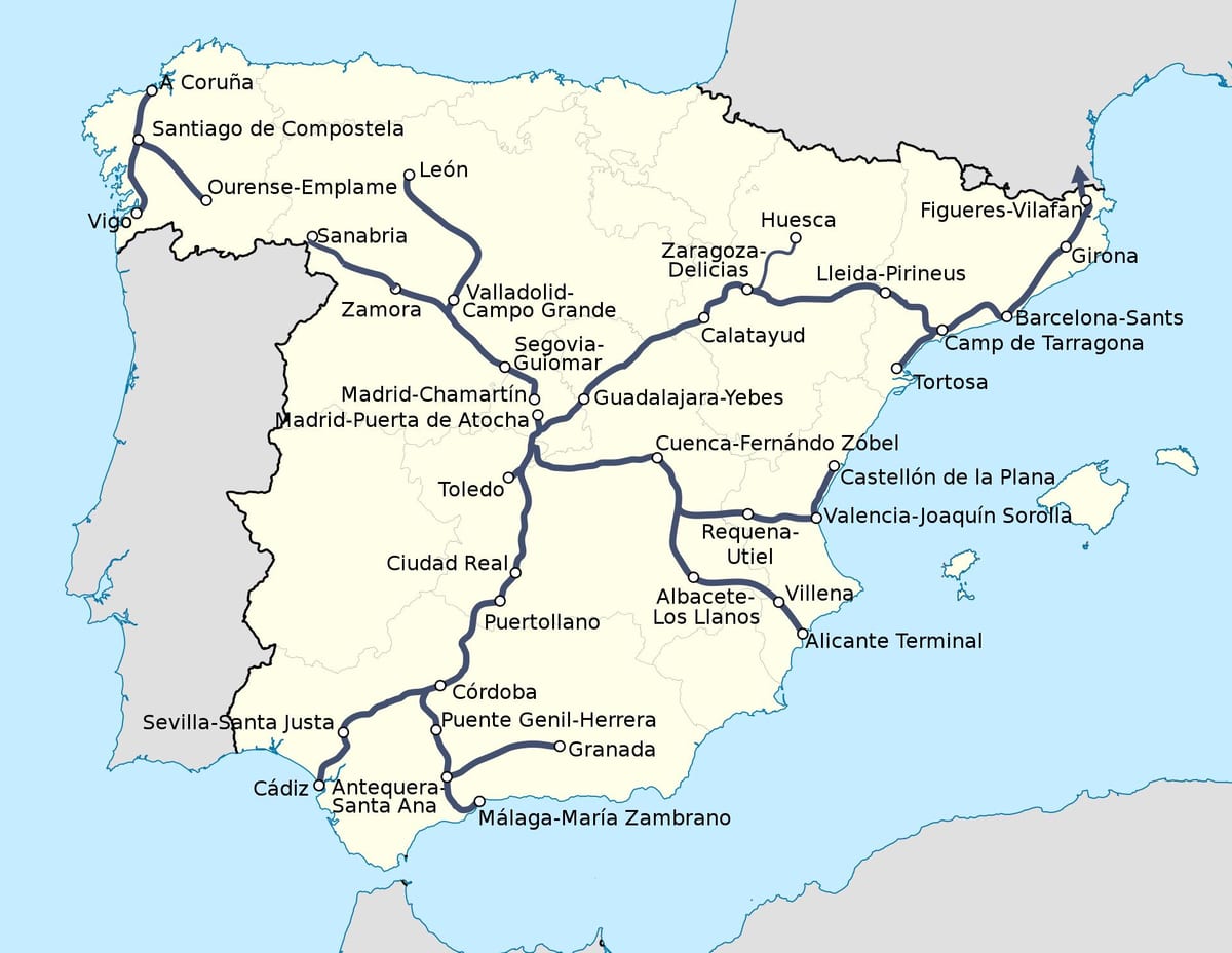 ave vlaky Španělsko mapa trasy