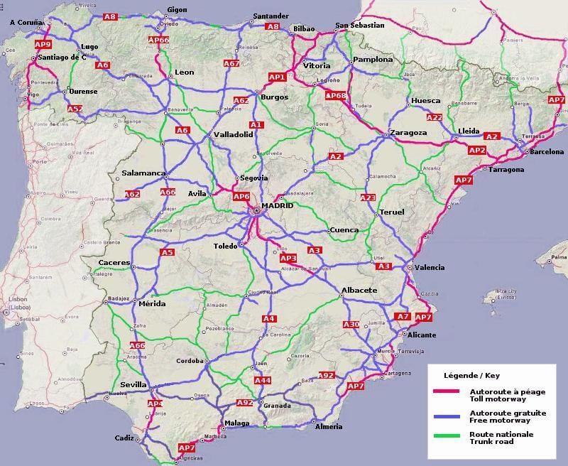 mapa Španělska dálnici