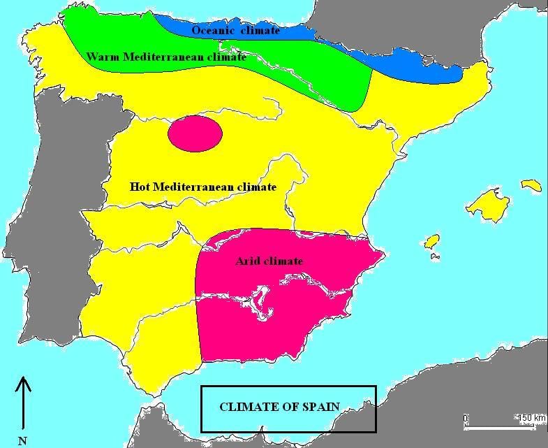 mapa Španělska klimatu
