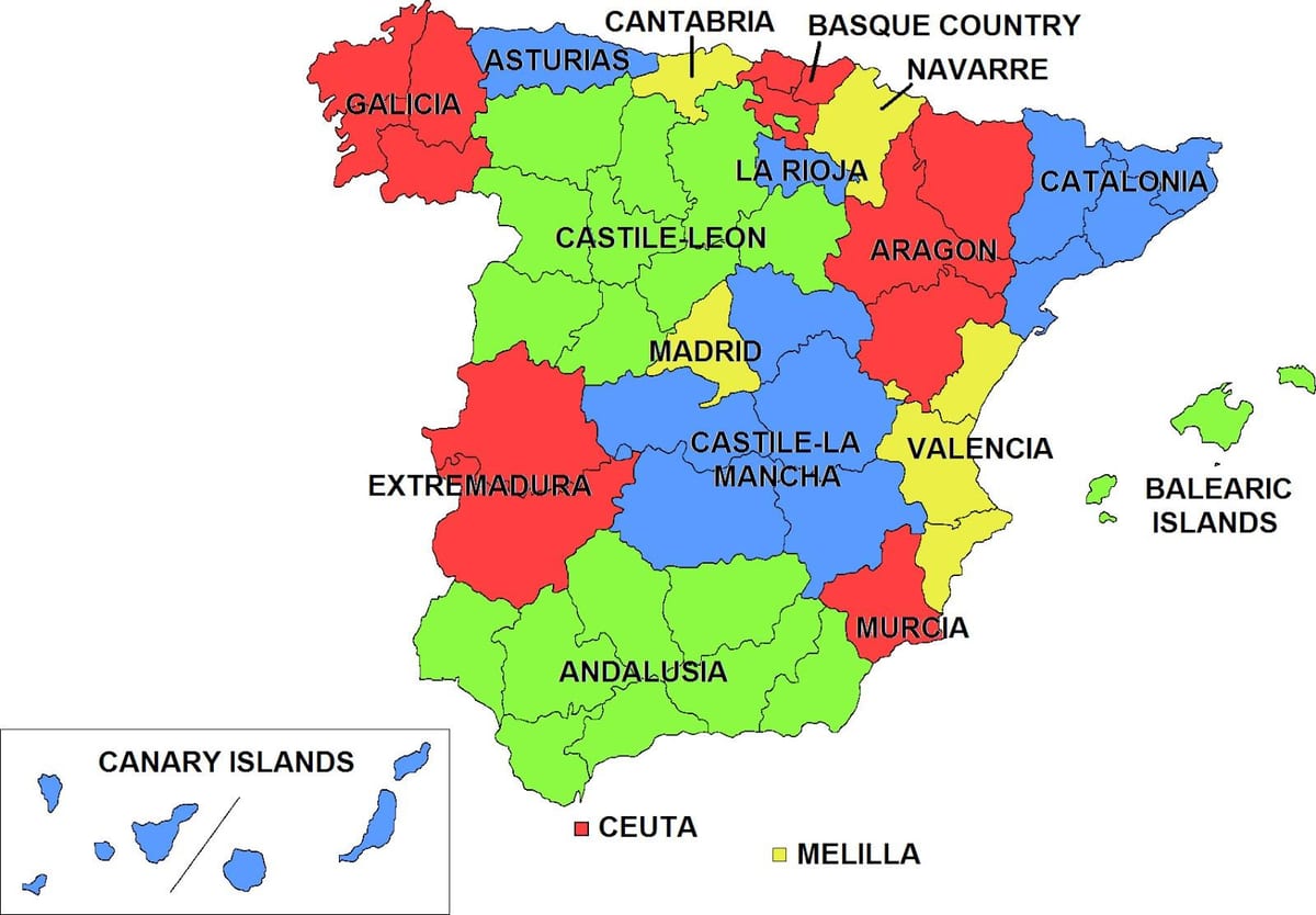 mapa Španělska a regionů