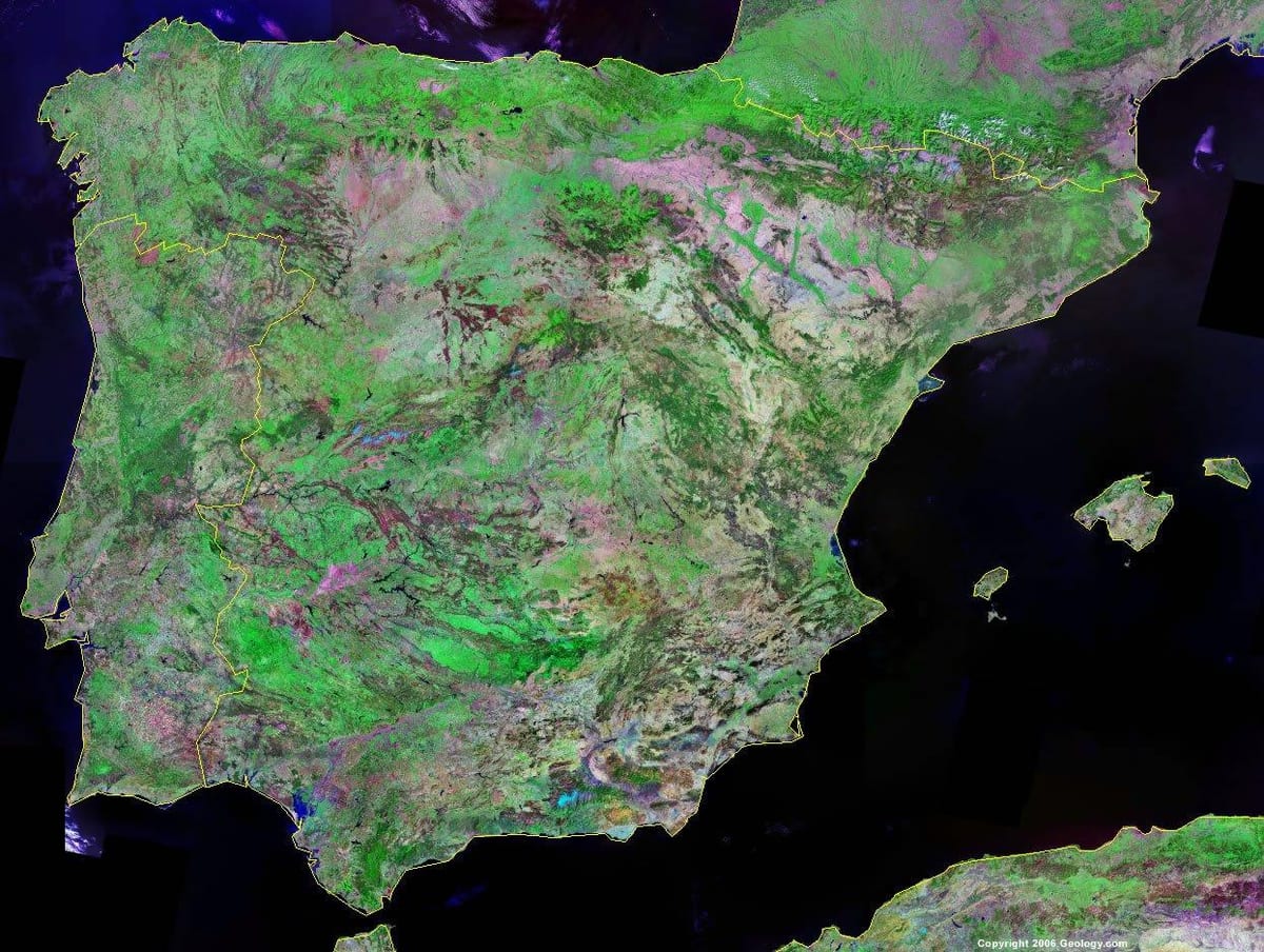mapa Španělska, satelitní