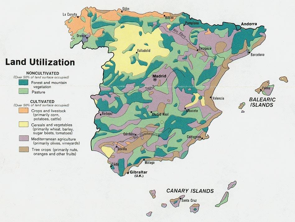mapa Španělska zemědělství