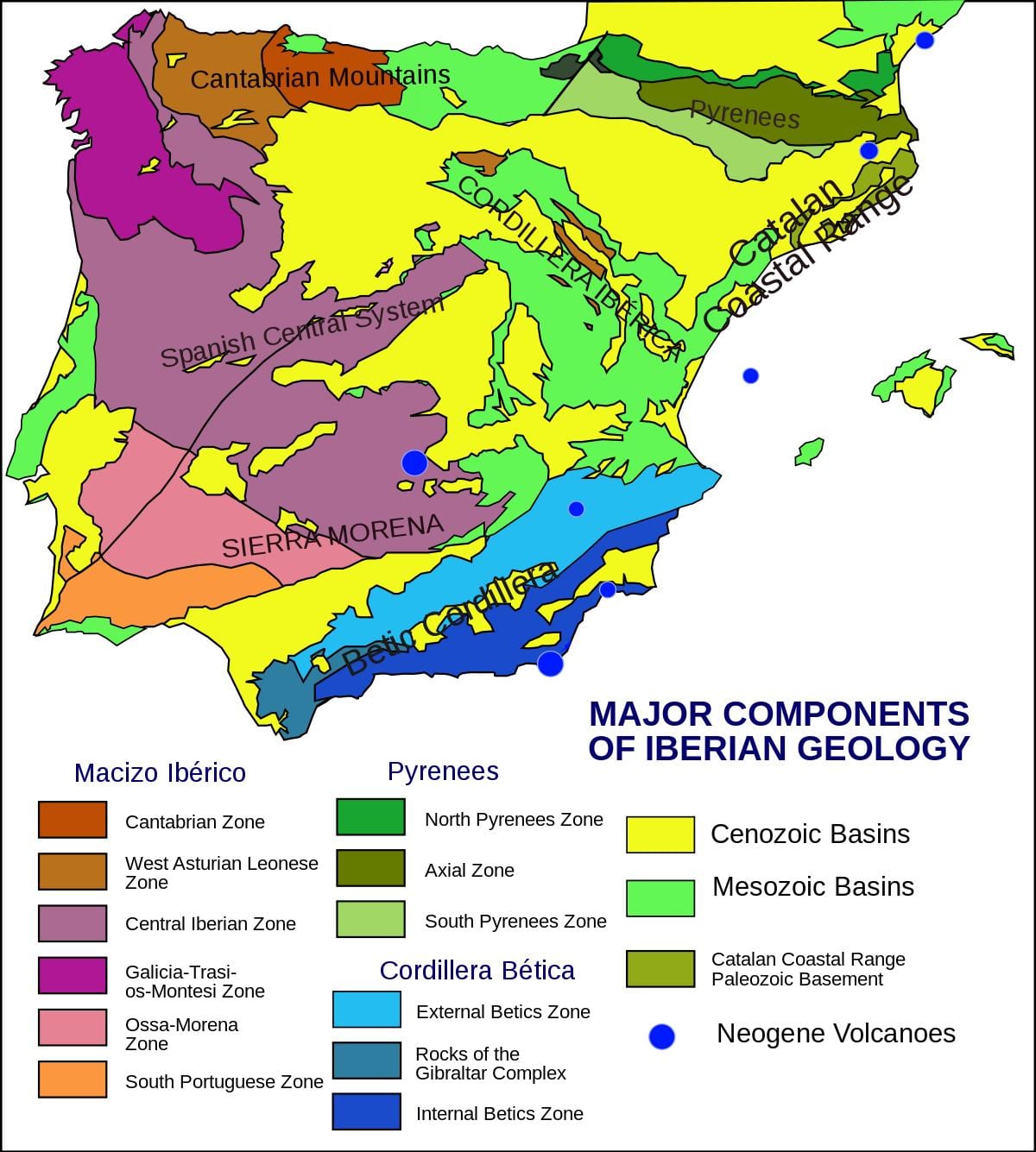 mapa Španělska geologické