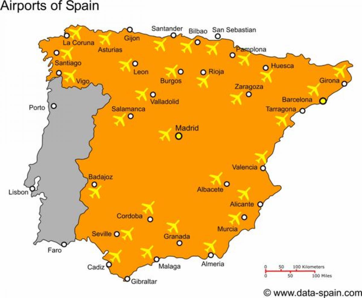 Španělsko mapa letišť