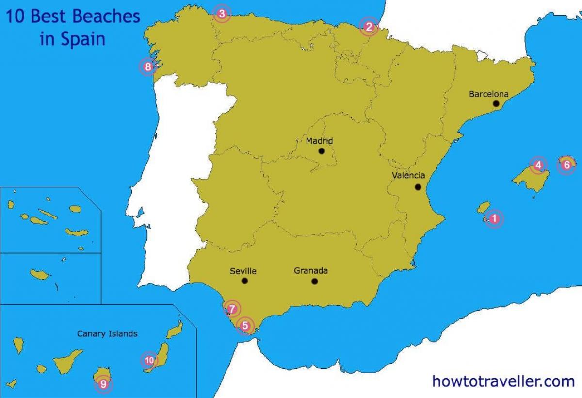 mapa z nejlepších pláží ve Španělsku