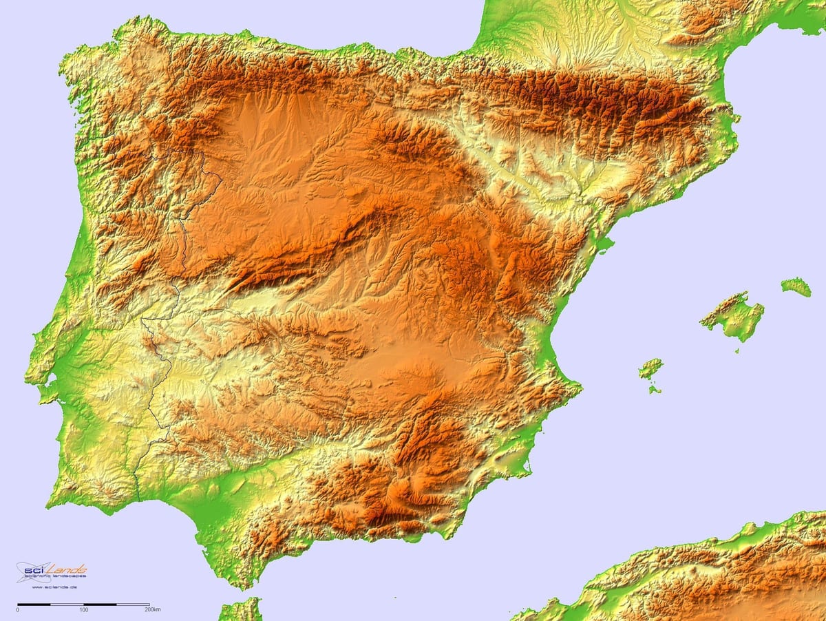 mapa Španělska úlevu