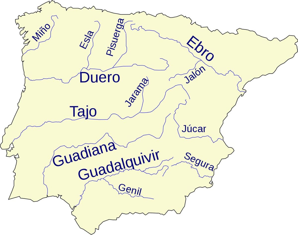 Španělsko řeky mapě
