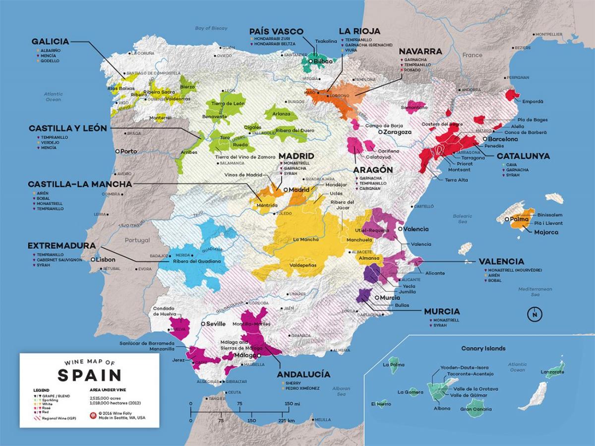 vína Španělska mapě