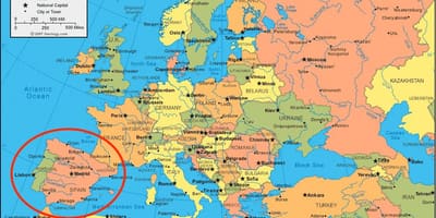 Mapa Španělska a evropy
