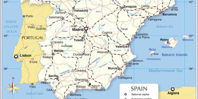 Mapa ukazuje Španělsko