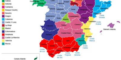 Španělsko mapa regionů, provincií