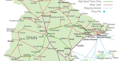 Mapa tras vlaků ve Španělsku
