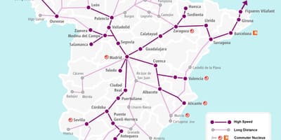 Španělska, železniční mapa renfe