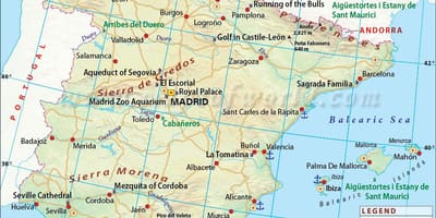 Mapa Španělska ukazuje velkých městech