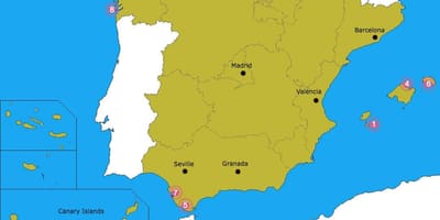 Mapa z nejlepších pláží ve Španělsku