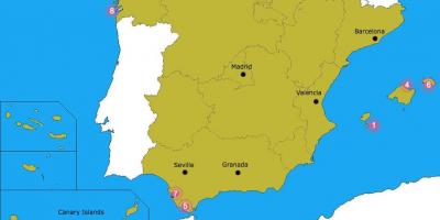 Mapa z nejlepších pláží ve Španělsku