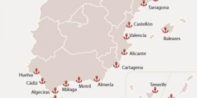 Trajektové přístavy ve Španělsku mapě